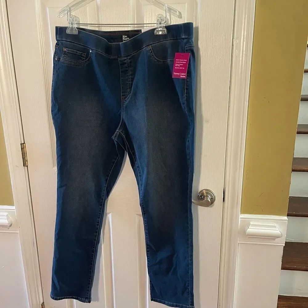 NWT Kim Rogers Tummy Control Pull On Straight Women's Stretch Denim Jeans SZ18W
